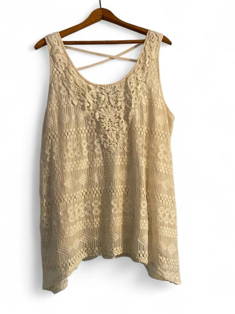 French Laundry XL Cream Lace Crochet Cottagecore Boho Chic Fairy Angel Tank Top